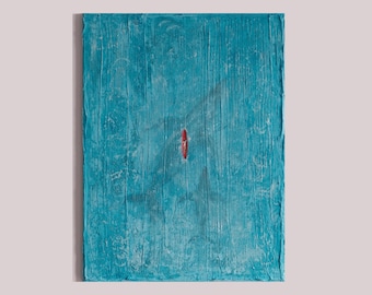 Ocean Painting with Whales, Original Coastal Wall Art, Paddle Board Girl, Minimalist Beach House Decor