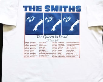 Camiseta de la gira The Queen Is Dead de 1986, de culto, de los 80, de The Smiths, pop, rock, indie, música alternativa.