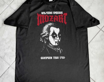 Camiseta Wolfgang Amadeus Mozart Gira Europea 1789 Rock Música Clásica camiseta de culto metal negro duro pesado punk Wolfie