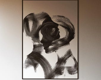 Abstract Face Silhouette Poster | Black and White Wall print | Minimalist Brush Painting | Contemporary Home Decor| Abstract Wall Piece Gift