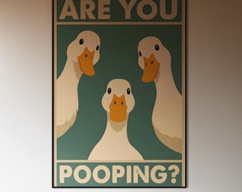 Póster "¿Estás haciendo caca, pato?" / Divertido arte para la pared del baño / Estampado de pato adorable / Letrero divertido para el inodoro / Decoración de animales de granja / Idea de regalo para amantes del humor