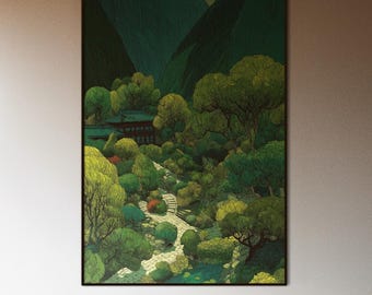 Zen Forest Landscape Poster | Japanese Temple Artwork | Zen Garden Fan Gift | Aesthetic Nature Print | Modern Weather Decor