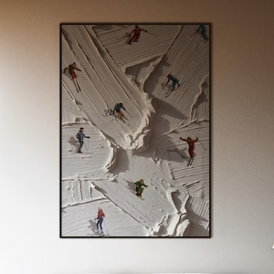 Werner Bronkhorst Style Skiing Poster | Minimalist White Impasto Snow Art | Modern Mountain Wall Decor | Unframed Abstract Ski Print