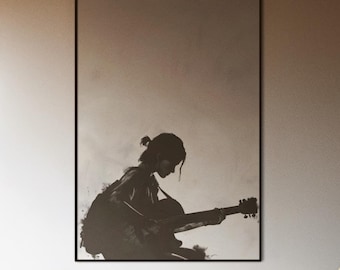 Musician Girl Poster | Minimalist Guitar Wall Art | Emotional Singer Artwork | Acoustic Musician Decor | Unique Music Fan Gift