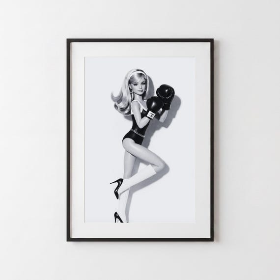 Black and White Boxing Doll Print | Fashion Doll Wall Art | Glam Boxing Poster | Chic Monochrome Decor | Trendy Girl Room Gift