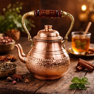 Handgemachte Kupfer Teekanne, Türkischer Teekessel, Rustikales Anatolisches Dekor