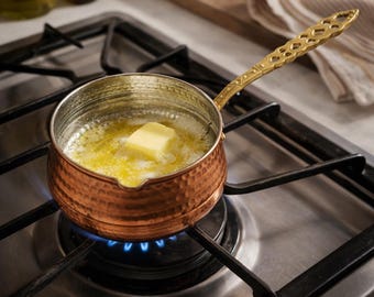 Hand Hammered Copper Butter Warmer,Turkish Copper Sauce Pot,Tin Lined Copper Melting Pot,Handmade Anatolian Copper Pan,4Inch Copper Cookware