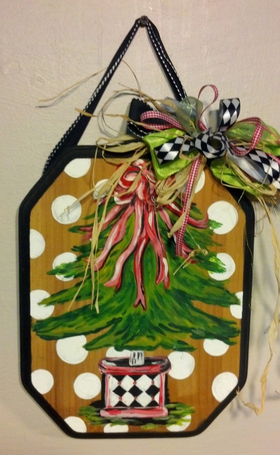 Items similar to Christmas Tree Painted Plaque, Christmas Art