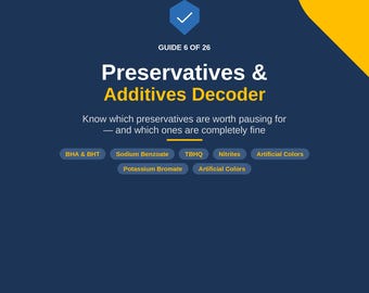 Etiketdecoder conserveermiddelen en additieven — pdf-gids met ingrediëntengids voor verborgen voedselchemicaliën en houdbaarheid