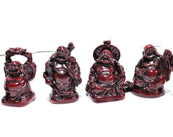 Conjunto de 6 figuras de Buda sonriente de resina roja, estatuas budistas coleccionables.