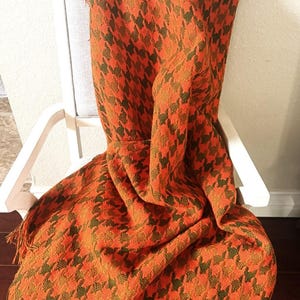 Vintage Pendleton Wool Blanket: Orange Brown Houndstooth Throw, 100% Virgin Wool MCM Cabin Decor image 2