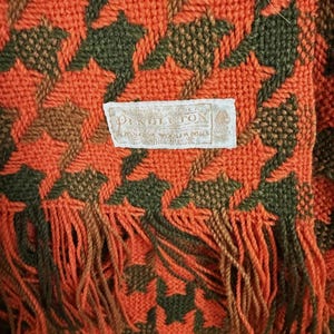Vintage Pendleton Wool Blanket: Orange Brown Houndstooth Throw, 100% Virgin Wool MCM Cabin Decor image 5