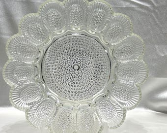 Plato/bandeja de cristal vintage Indiana Glass Hobnail para huevos rellenos, 28 cm (11 pulgadas)