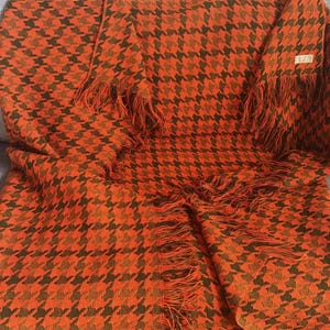 Vintage Pendleton Wool Blanket: Orange Brown Houndstooth Throw, 100% Virgin Wool MCM Cabin Decor image 6