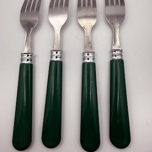 Gibson Green Handle Dinner Forks Set of 4 Stainless Flatware