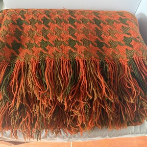 Vintage Pendleton Wool Blanket: Orange Brown Houndstooth Throw, 100% Virgin Wool MCM Cabin Decor image 4