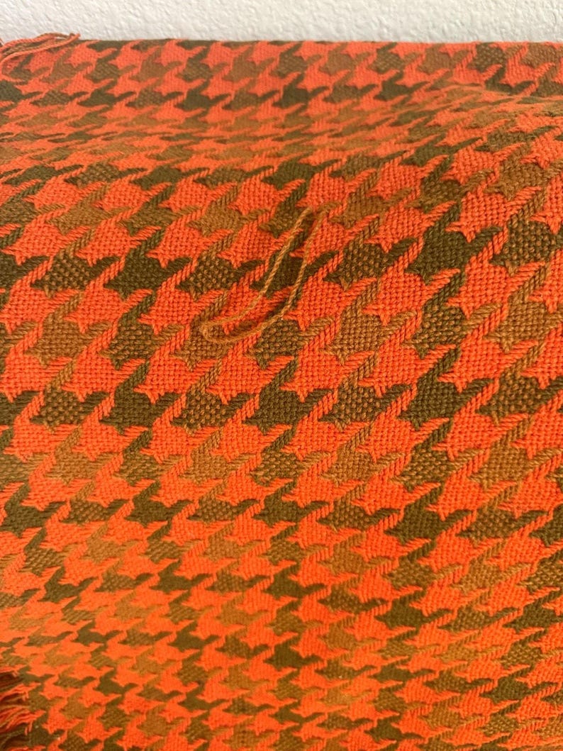 Vintage Pendleton Wool Blanket: Orange Brown Houndstooth Throw, 100% Virgin Wool MCM Cabin Decor image 8