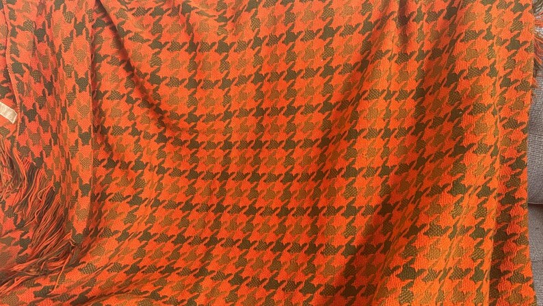 Vintage Pendleton Wool Blanket: Orange Brown Houndstooth Throw, 100% Virgin Wool MCM Cabin Decor image 9