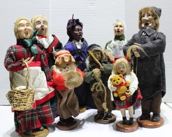 Muñecas navideñas vintage hechas a mano, figuras navideñas de arte popular victoriano (lote de 7)