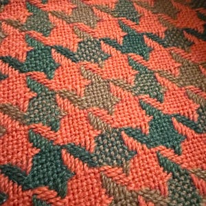 Vintage Pendleton Wool Blanket: Orange Brown Houndstooth Throw, 100% Virgin Wool MCM Cabin Decor image 3