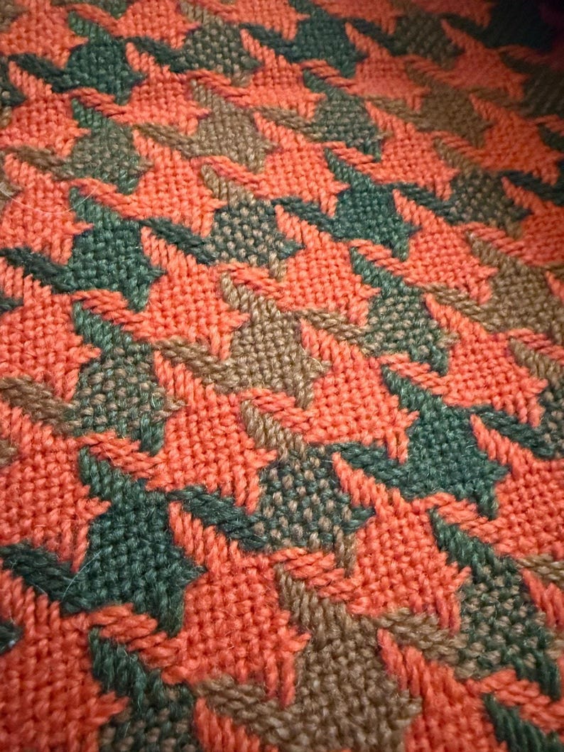 Vintage Pendleton Wool Blanket: Orange Brown Houndstooth Throw, 100% Virgin Wool MCM Cabin Decor image 3