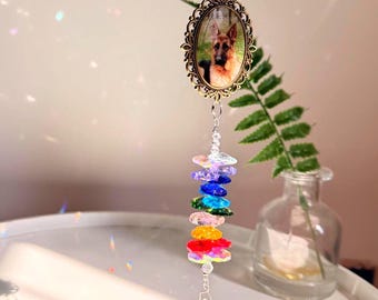 Acchiappasole personalizzato fronte-retro con foto di animali domestici, regalo personalizzato per cani e gatti, ornamento commemorativo, cristallo arcobaleno