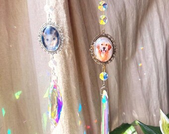 Acchiappasole personalizzato a doppia faccia per animali domestici con prisma di cristallo, ornamento da appendere, regalo commemorativo personalizzato per cani e gatti, decorazione per finestre arcobaleno, regalo per lei