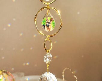 Acchiappasole personalizzato con ritratto di animale domestico, regalo commemorativo, ricordo per animali, ornamento da appendere in auto, decorazione per finestre, cristallo arcobaleno