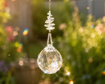 Grande sfera di cristallo acchiappasole, prisma sfaccettato da 6 cm, da appendere alla finestra, acchiappasole arcobaleno, decorazione boho
