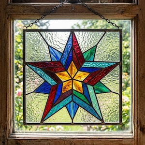 Stained Glass Star Pattern PDF, Colorful Suncatcher Window Hanging,DIY Geometric Templet