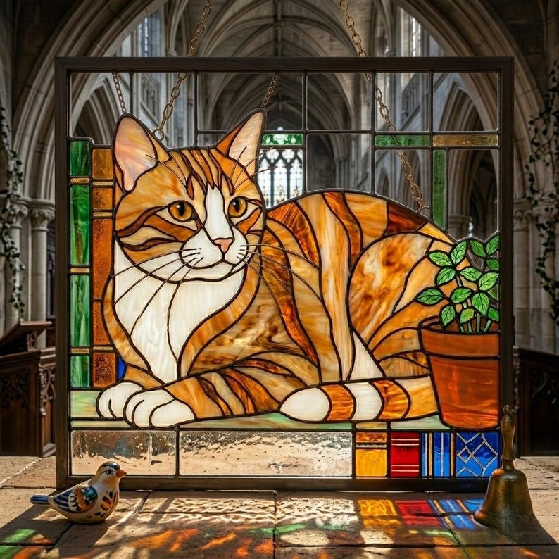 DIY Cat Stained Glass Pattern, Tabby Design for Home Decor PDF, Instand ...