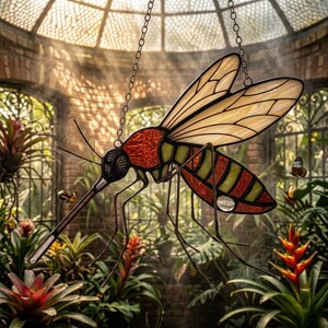 Gebrandschilderd muggenraam hangend zonnescherm, insectenglas kunst natuurliefhebber cadeau