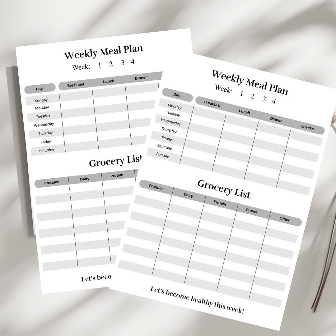 Weekly Meal Planner Printable | | Minimalist Weekly Meal Plan Template ...