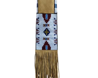 Handmade Native American Style Beaded Pipe Bag Buffalo Hide Tobacco Pouch Sioux Inspired Plains Indian Suede Leather Fringe