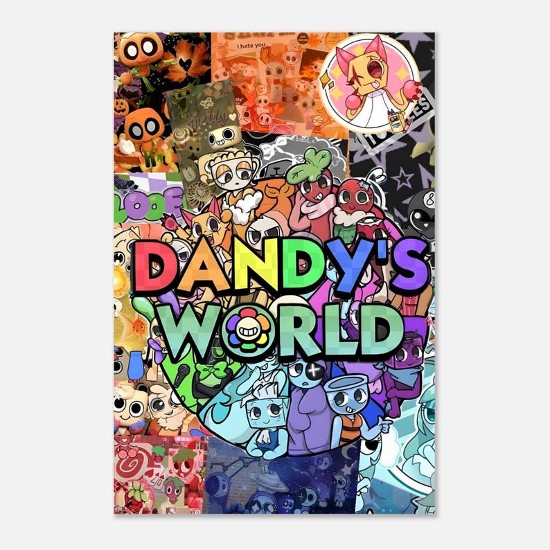 Dandys World Collage Poster | Roblox Inspired Gamer Wall Art | Retro ...
