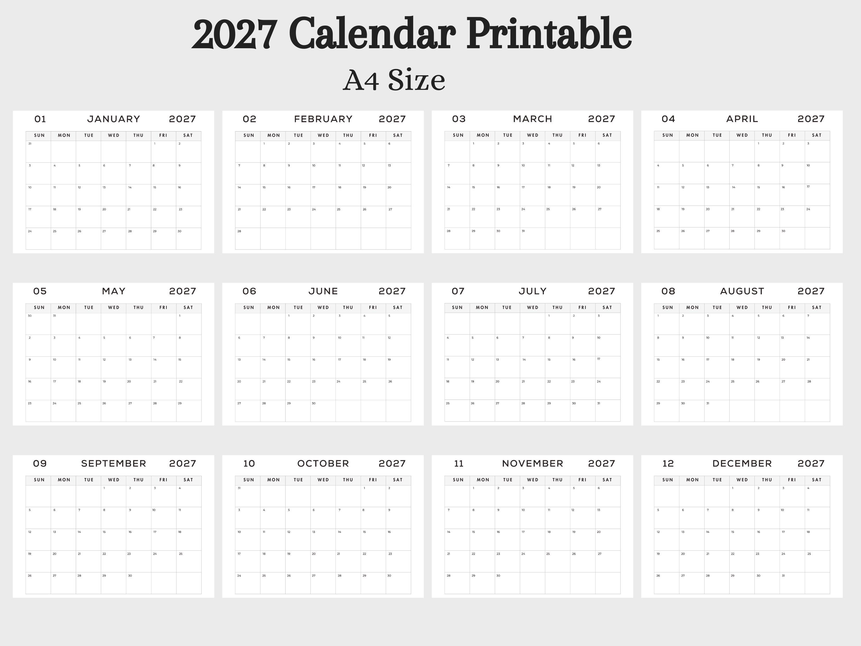 2027 Printable Calendar PDF | Minimalist Wall Calendar | Letter Size