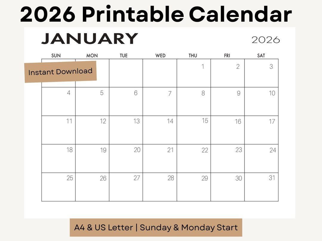 2026 Printable Calendar Minimalist Monthly Planner PDF Landscape Wall ...