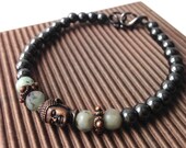 Men's Stone Bracelet,Buddha Wrist Mala Mens Beaded Bracelet, Men's Jasper and Hematite  Bracelet with Clasp