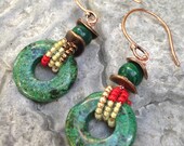 Bohemian earrings gemstone hoops  cottage chic boho  earrings by Lyrisgems