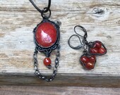 Red Carnelian Necklace - Carnelian Earrings -Wiccan Jewelry= Carnelian Jewelry- Wicca Jewelry - Witchcraft - Metaphysical -Red and Black