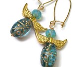 Guardian Angel  Earrings Aqua and Gold Angels by Lyrisgems