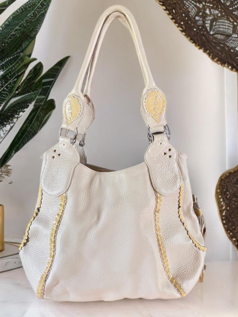 Brighton Melania Handbag Purse Pebble Leather Cream Lace Ruffle w Dust Cover bild 2