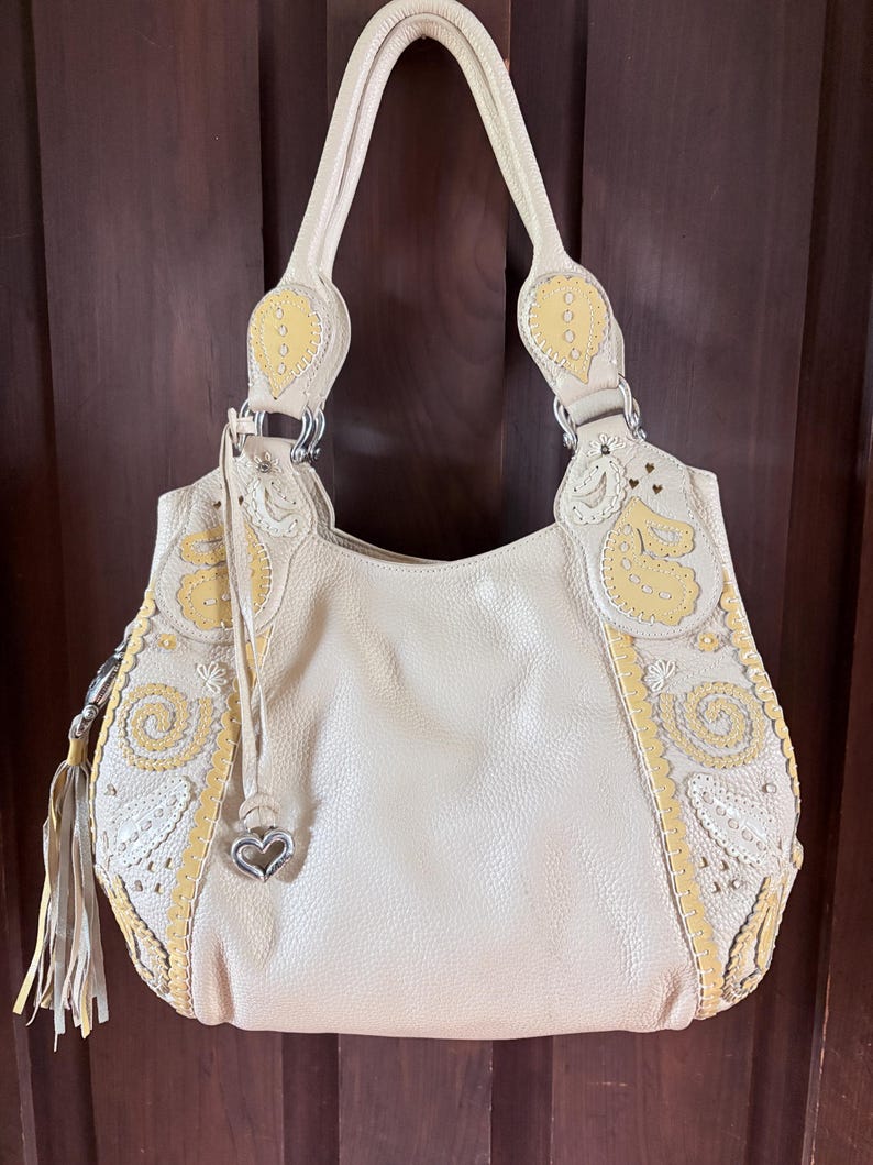 Brighton Melania Handbag Purse Pebble Leather Cream Lace Ruffle w Dust Cover bild 6