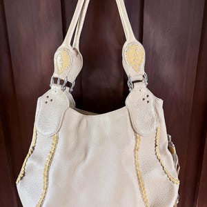 Brighton Melania Handbag Purse Pebble Leather Cream Lace Ruffle w Dust Cover bild 7