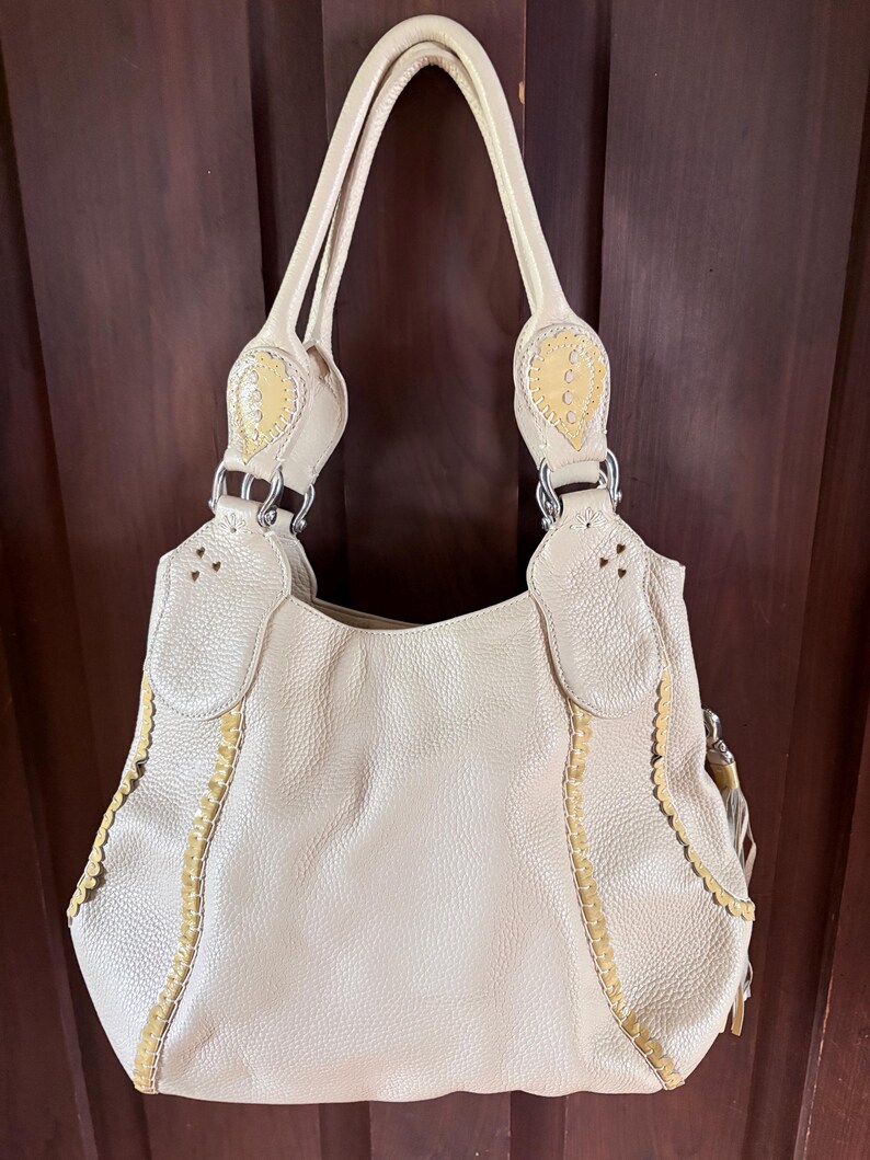 Brighton Melania Handbag Purse Pebble Leather Cream Lace Ruffle w Dust Cover bild 7