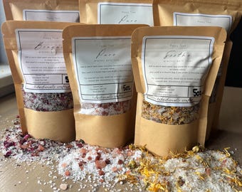 Trío de sales de baño herbales / Baño floral, para piel sensible y mineral / Set de regalo para el autocuidado / Kit de ritual de baño natural