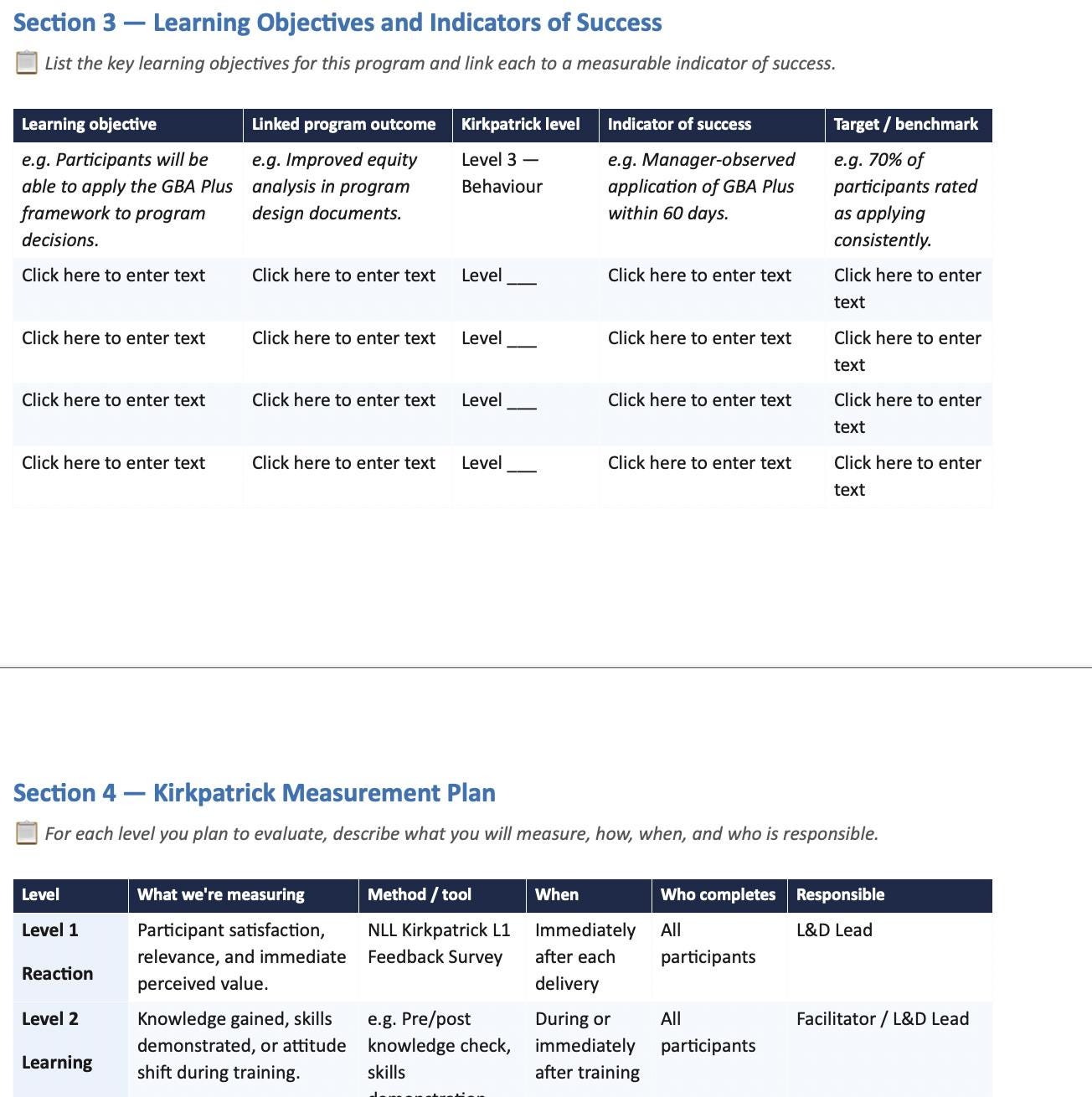 Learning Measurement Learning Measurement Plan | Training Evaluation Strategy | L&D Template ...
