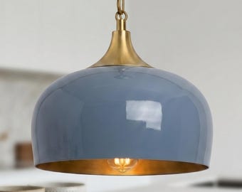 Suspension artisanale bleu ardoise avec détails en laiton – Lampe suspendue de style scandinave