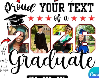 Plantilla de Canva para graduación 2026, SVG PNG de graduado 2026, diseño de foto personalizado, regalo para la clase de 2026