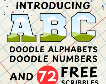 Alfabeto de doodle con marco de Canva en MAYÚSCULAS y números, plantilla de letras de Canva editables, patrón de relleno personalizado, descargas digitales